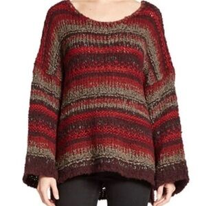 Free People Berry Striped Slouchy Chunky Knit Sweater